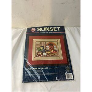 Sunset Counted Cross stitch Native American still Life Lynda Kay 14x11" USA 1995